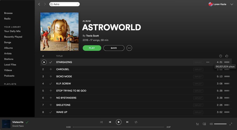 Just hover with the mouse over the bars to view the number of plays